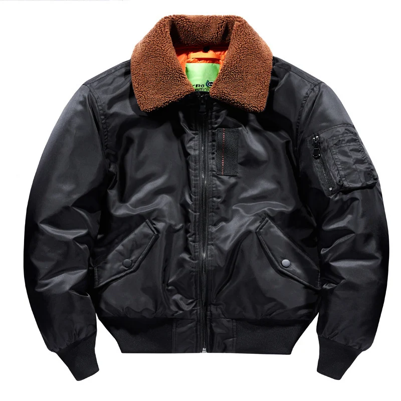 Herren Pilotenbomberjacke mit Teddykragen und Utility-Ärmeltasche Drune