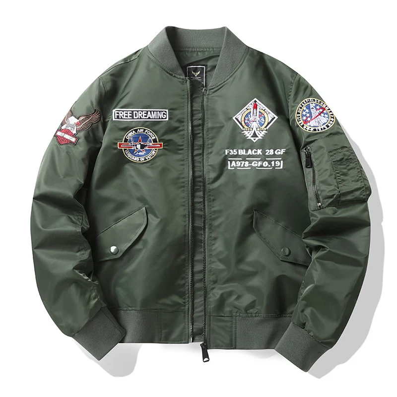 Herren Pilotenbomberjacke im Fliegerstil mit Abzeichenpatch und Ärmeltasche Drune