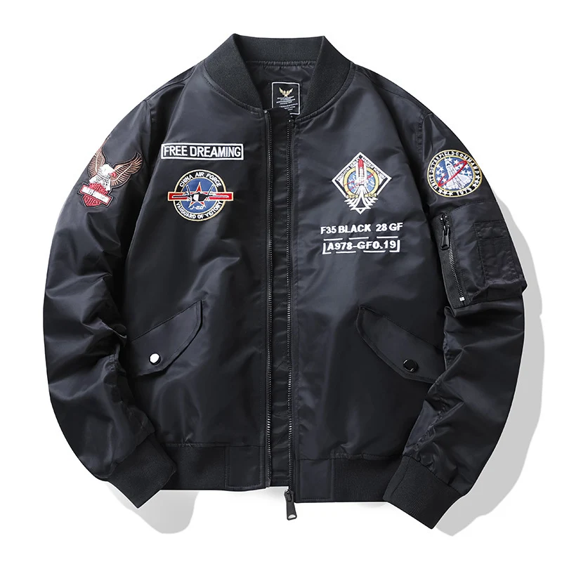 Herren Pilotenbomberjacke im Fliegerstil mit Abzeichenpatch und Ärmeltasche Drune