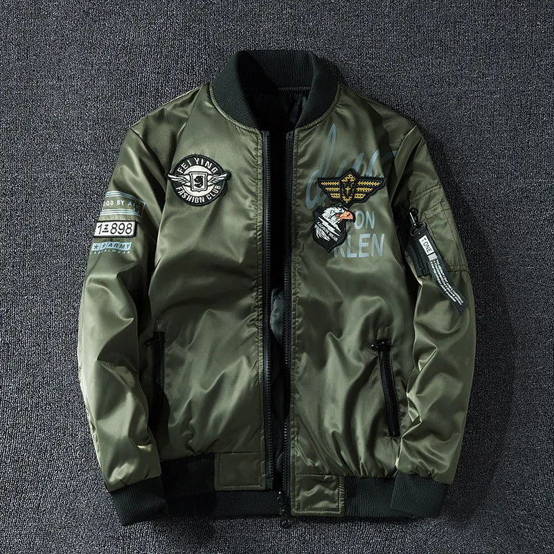 Herren Pilotenbomberjacke im Aviator-Look mit Badge-Applikationen, Ärmeltasche und gerippten Bündchen Drune