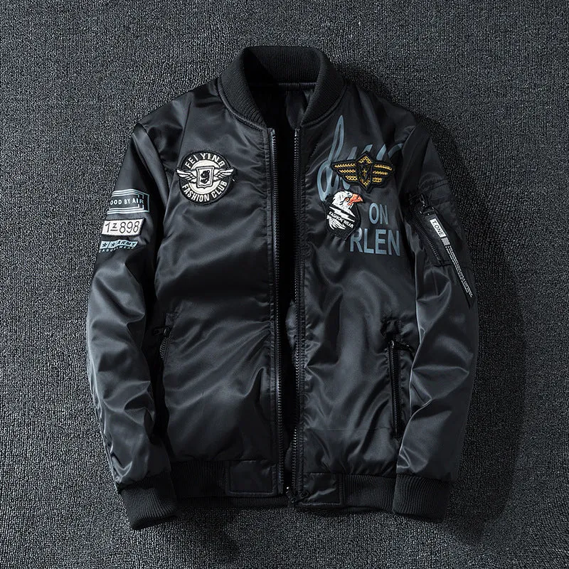 Herren Pilotenbomberjacke im Aviator-Look mit Badge-Applikationen, Ärmeltasche und gerippten Bündchen Drune