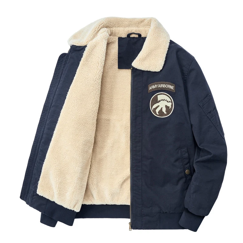 Herren Pilotenblouson mit Teddyfutter, gestickten Patches und Canvasaußenstoff Drune