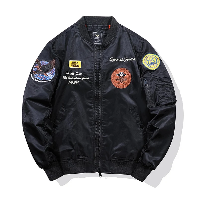 Herren Pilotenblouson mit Military‑Patches, Ärmeltasche und winddichter Nylon‑Optik Drune