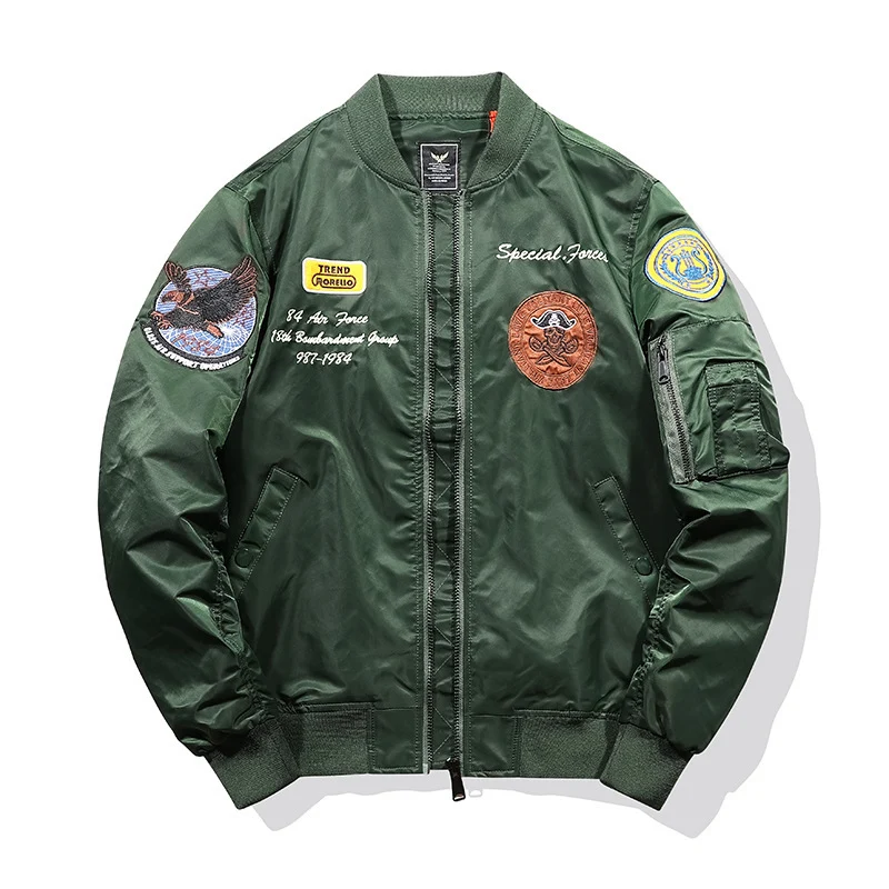 Herren Pilotenblouson mit Military‑Patches, Ärmeltasche und winddichter Nylon‑Optik Drune