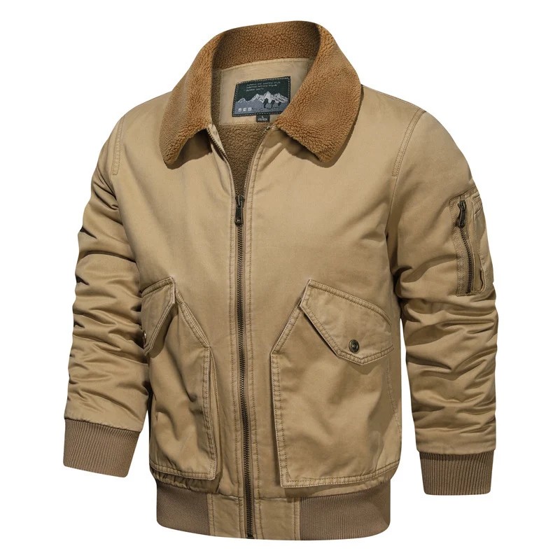 Herren Pilotenblouson im Canvas-Utility-Stil mit Sherpa-Kragen und Ärmeltasche Drune