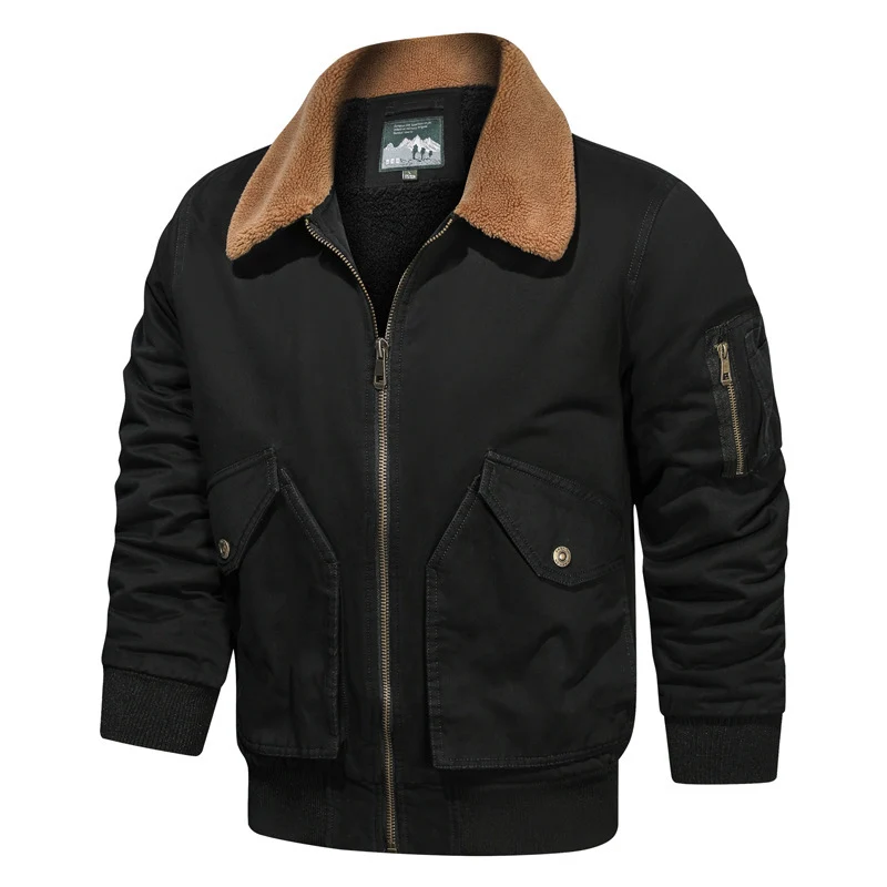 Herren Pilotenblouson im Canvas-Utility-Stil mit Sherpa-Kragen und Ärmeltasche Drune