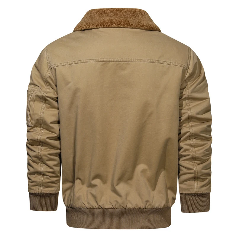 Herren Pilotenblouson im Canvas-Utility-Stil mit Sherpa-Kragen und Ärmeltasche Drune