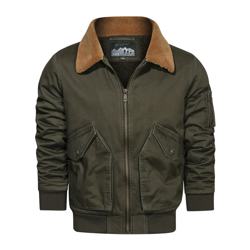 Herren Pilotenblouson im Canvas-Utility-Stil mit Sherpa-Kragen und Ärmeltasche Drune
