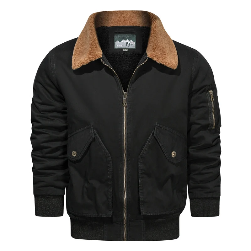 Herren Pilotenblouson im Canvas-Utility-Stil mit Sherpa-Kragen und Ärmeltasche Drune