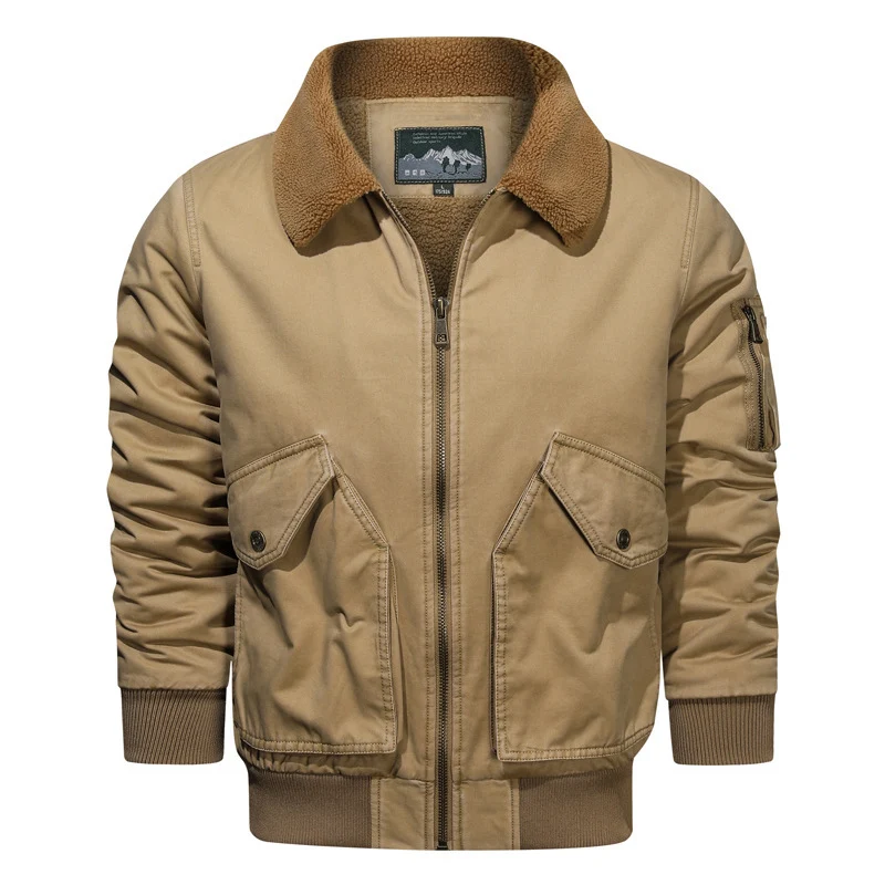 Herren Pilotenblouson im Canvas-Utility-Stil mit Sherpa-Kragen und Ärmeltasche Drune
