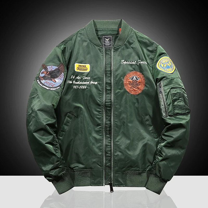 Herren Pilotenblouson im Bomberstil mit Marken-Patches, Ärmeltasche und windabweisender Außenhülle Drune