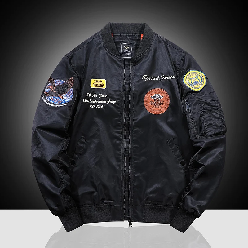 Herren Pilotenblouson im Bomberstil mit Marken-Patches, Ärmeltasche und windabweisender Außenhülle Drune