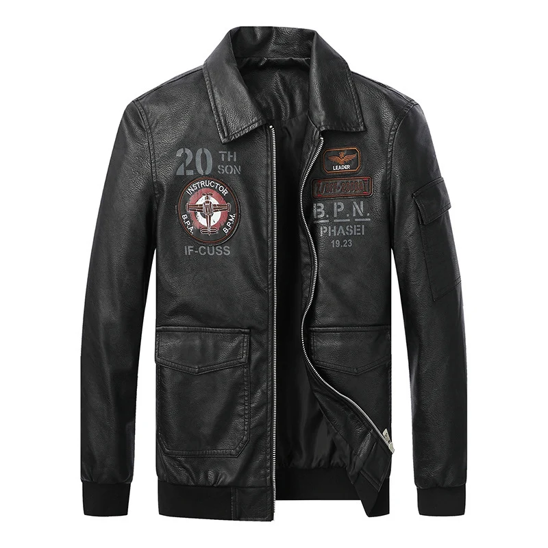 Herren Pilotenblouson im Aviator‑Look aus Kunstleder mit Applikationen und Rippbündchen Drune