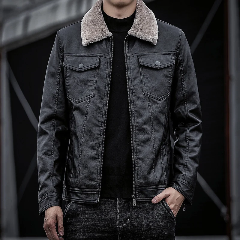 Herren Pilotenblouson aus Lederoptik mit Teddykragen und Utility‑Details Drune