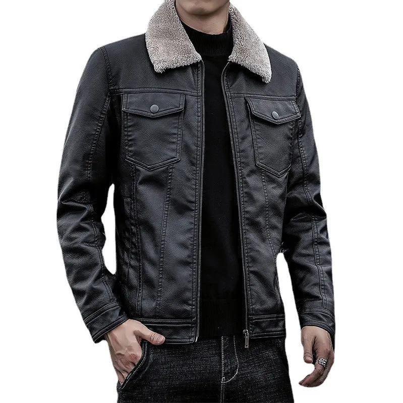 Herren Pilotenblouson aus Lederoptik mit Teddykragen und Utility‑Details Drune