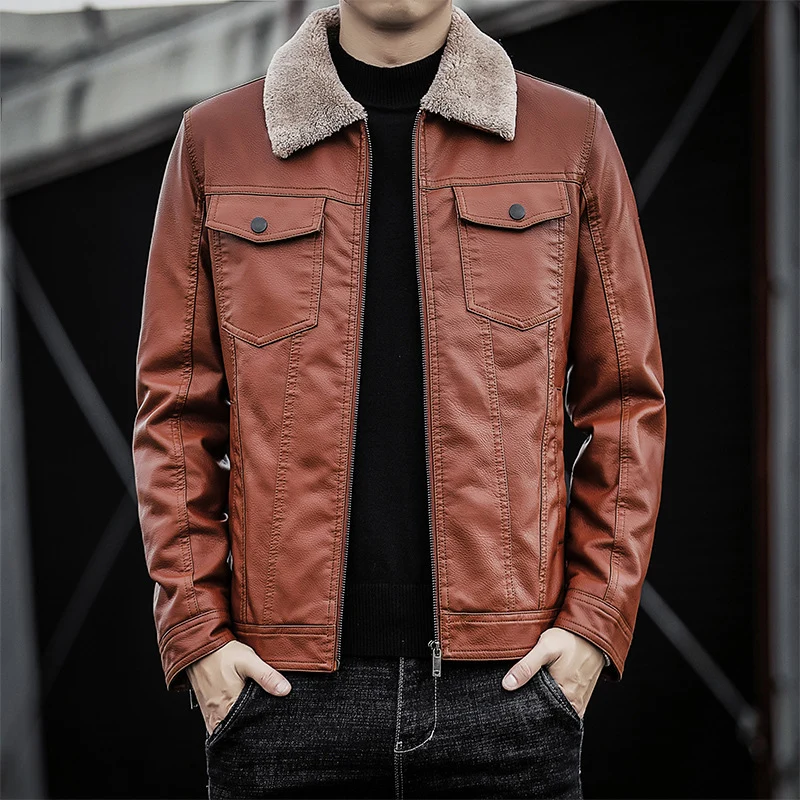 Herren Pilotenblouson aus Lederoptik mit Teddykragen und Utility‑Details Drune