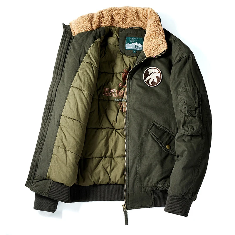 Herren Piloten-Bomberjacke mit Teddykragen, gesteppter Thermofütterung und Utility-Taschen Drune