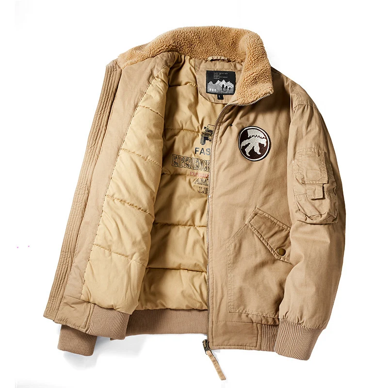 Herren Piloten-Bomberjacke mit Teddykragen, gesteppter Thermofütterung und Utility-Taschen Drune