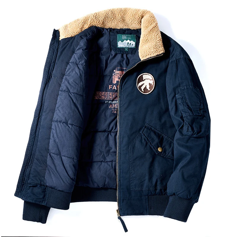Herren Piloten-Bomberjacke mit Teddykragen, gesteppter Thermofütterung und Utility-Taschen Drune