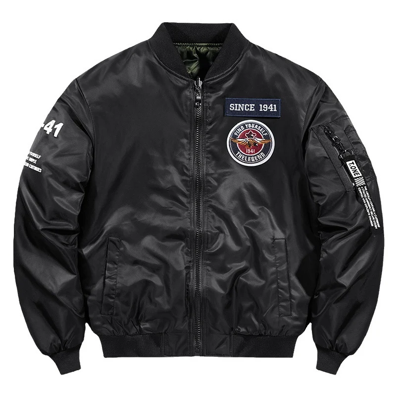 Herren Piloten-Bomberjacke mit Patch-Details, Nylon‑Shell und Ärmeltasche Drune