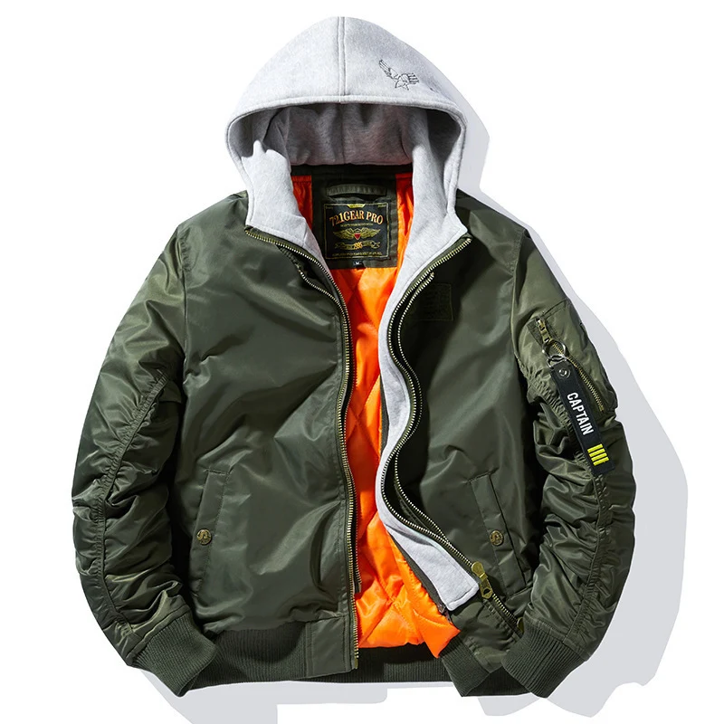 Herren Piloten-Bomberjacke mit angenähtem Kapuzen‑Einsatz und kontrastfarbener Thermofütterung Drune