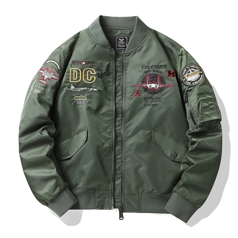 Herren Piloten-Bomberjacke im Vintage-Military-Stil mit gestickten Flugpatches und wasserabweisender Nylonoberfläche Drune