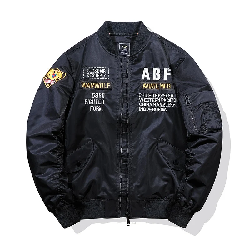 Herren Piloten-Bomberjacke im Vintage-Militärstil mit Stickpatches und Utility-Ärmeltasche Drune