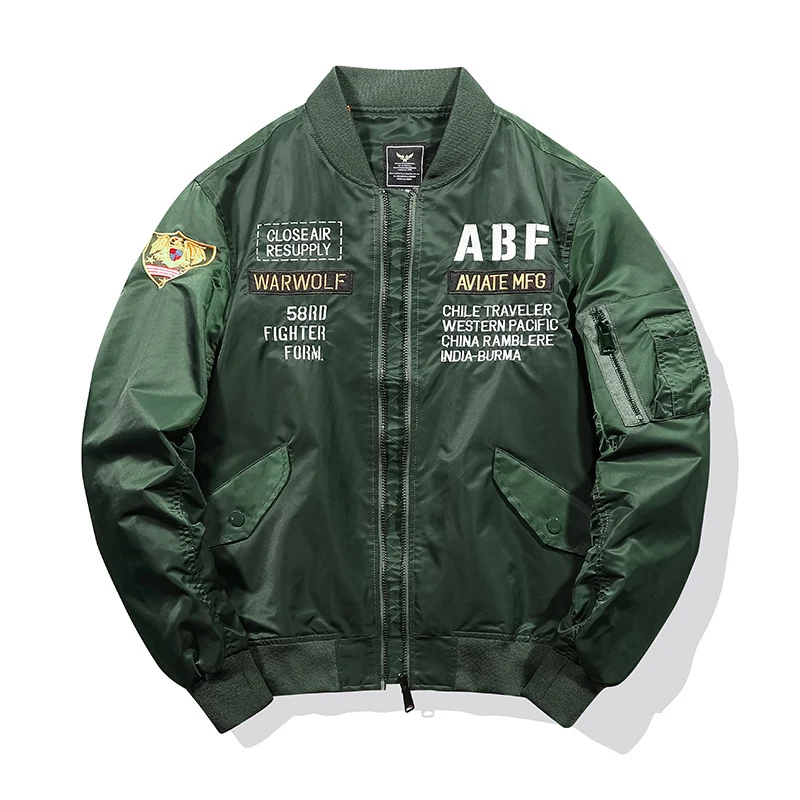 Herren Piloten-Bomberjacke im Vintage-Militärstil mit Stickpatches und Utility-Ärmeltasche Drune