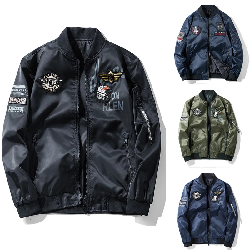 Herren Piloten-Bomberjacke im Aviator-Look mit Patch‑Applikationen und windabweisendem Nylon Drune