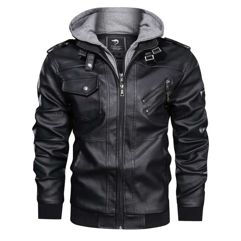 Herren Piloten-Blouson aus Kunstleder mit integriertem Kapuzen-Inlay und Zipper-Details Drune