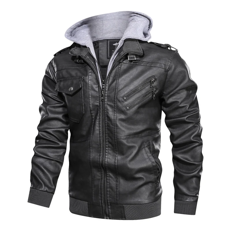 Herren Piloten-Blouson aus Kunstleder mit integriertem Kapuzen-Inlay und Zipper-Details Drune