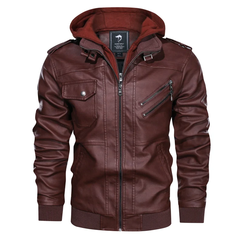 Herren Piloten-Blouson aus Kunstleder mit integriertem Kapuzen-Inlay und Zipper-Details Drune