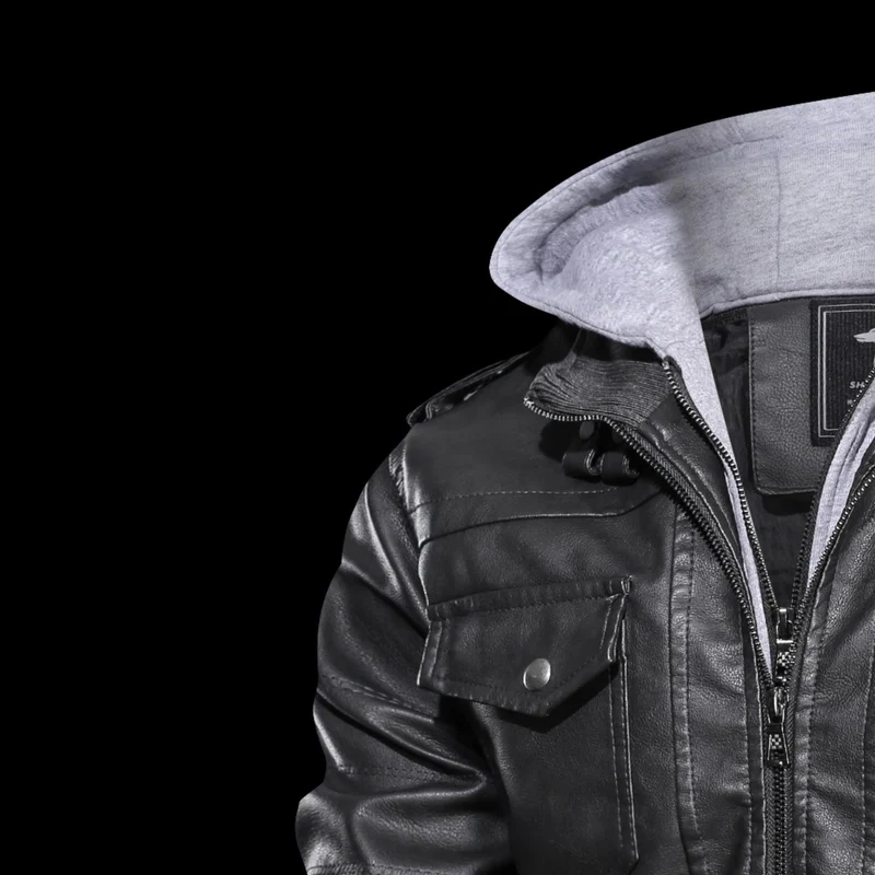 Herren Piloten-Blouson aus Kunstleder mit integriertem Kapuzen-Inlay und Zipper-Details Drune