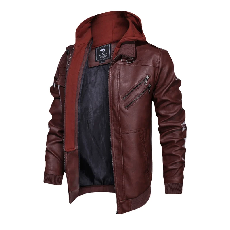 Herren Piloten-Blouson aus Kunstleder mit integriertem Kapuzen-Inlay und Zipper-Details Drune