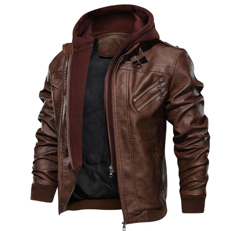 Herren Piloten-Blouson aus Kunstleder mit integriertem Kapuzen-Inlay und Zipper-Details Drune