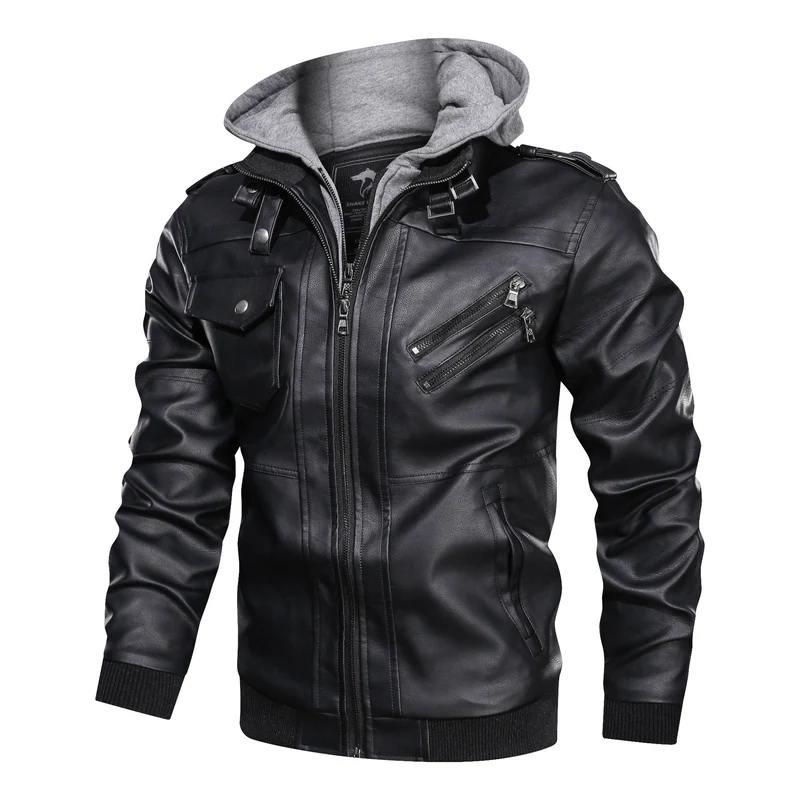 Herren Piloten-Blouson aus Kunstleder mit integriertem Kapuzen-Inlay und Zipper-Details Drune