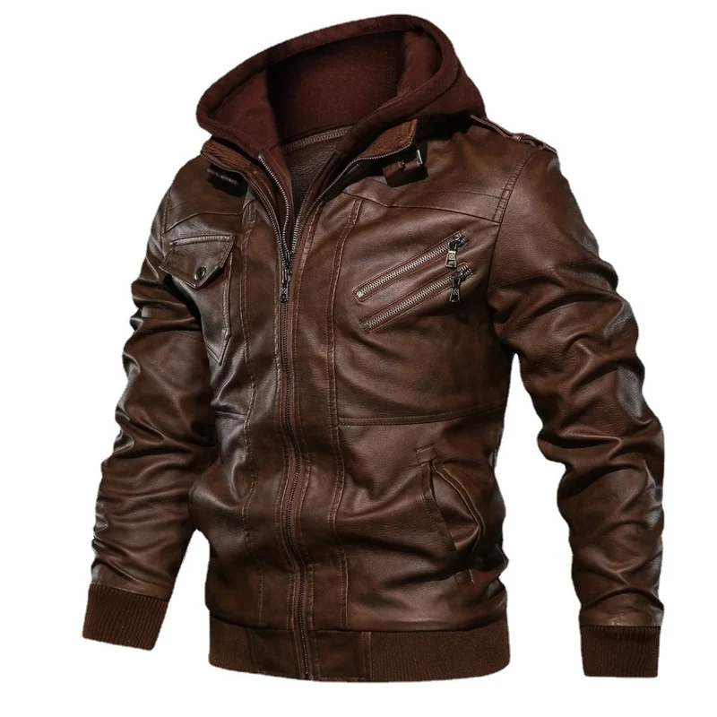 Herren Piloten-Blouson aus Kunstleder mit integriertem Kapuzen-Inlay und Zipper-Details Drune