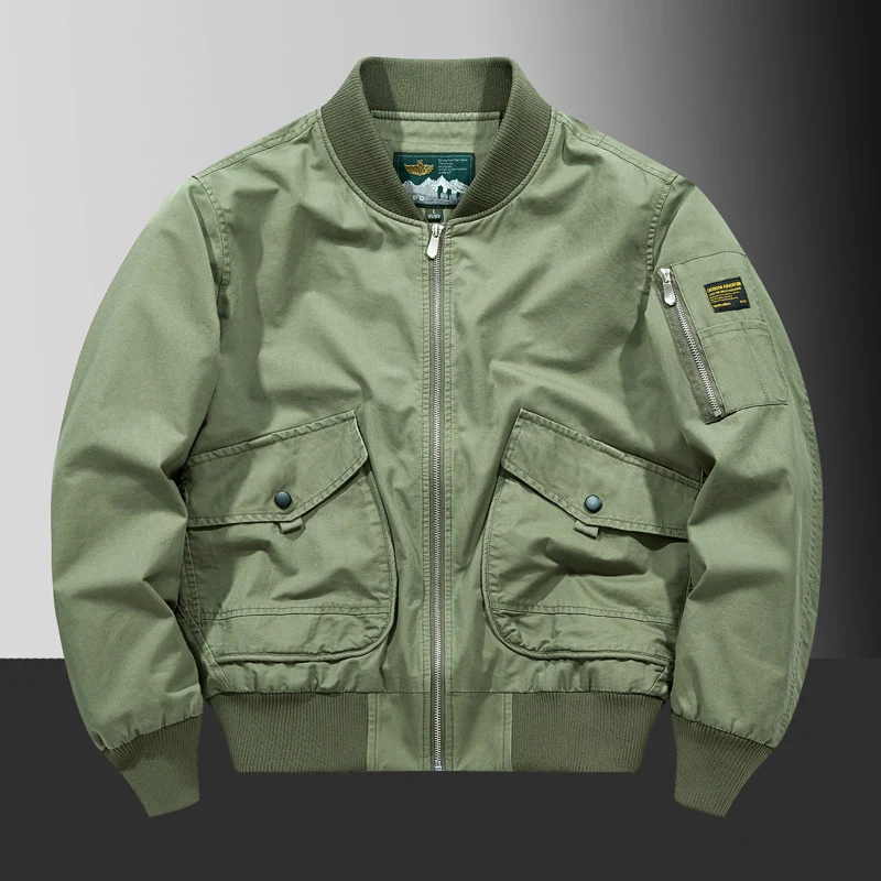 Herren Pilot‑Bomberjacke im Urban‑Utility‑Stil mit großen Klapp‑Pattentaschen und Ärmel‑Reißverschlusstasche Drune
