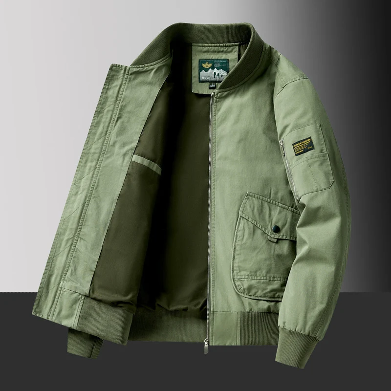 Herren Pilot‑Bomberjacke im Urban‑Utility‑Stil mit großen Klapp‑Pattentaschen und Ärmel‑Reißverschlusstasche Drune