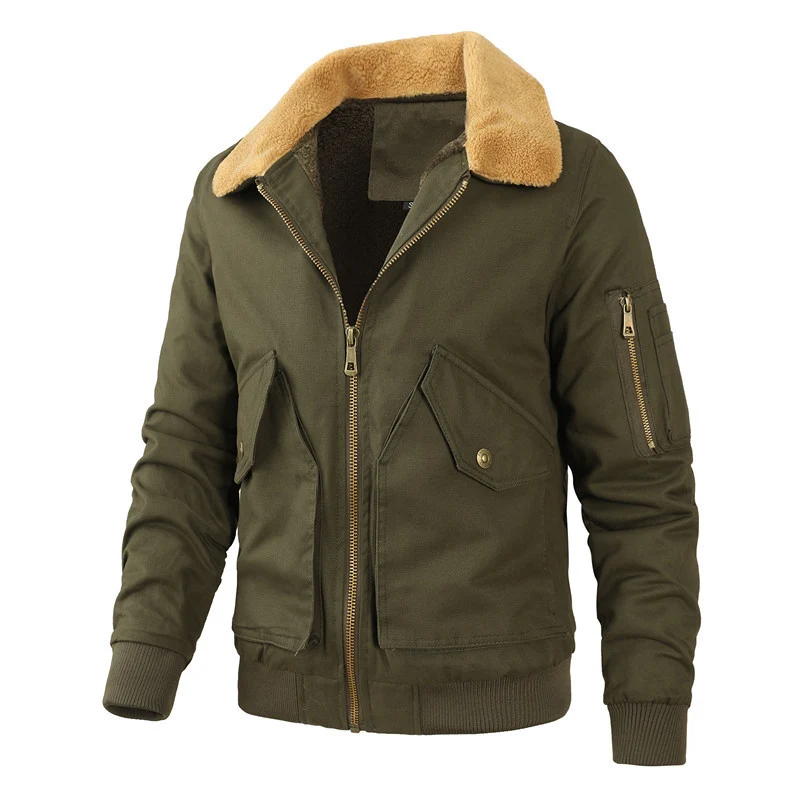 Herren Pilot-Blouson aus robustem Canvas mit Kunstfellkragen und Multitaschen-Design Drune