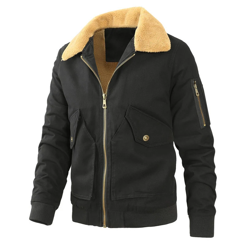 Herren Pilot-Blouson aus robustem Canvas mit Kunstfellkragen und Multitaschen-Design Drune