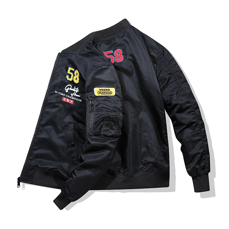 Herren Patchverzierte Piloten‑Bomberjacke aus Nylon mit Ärmeltasche und Rippbündchen Drune