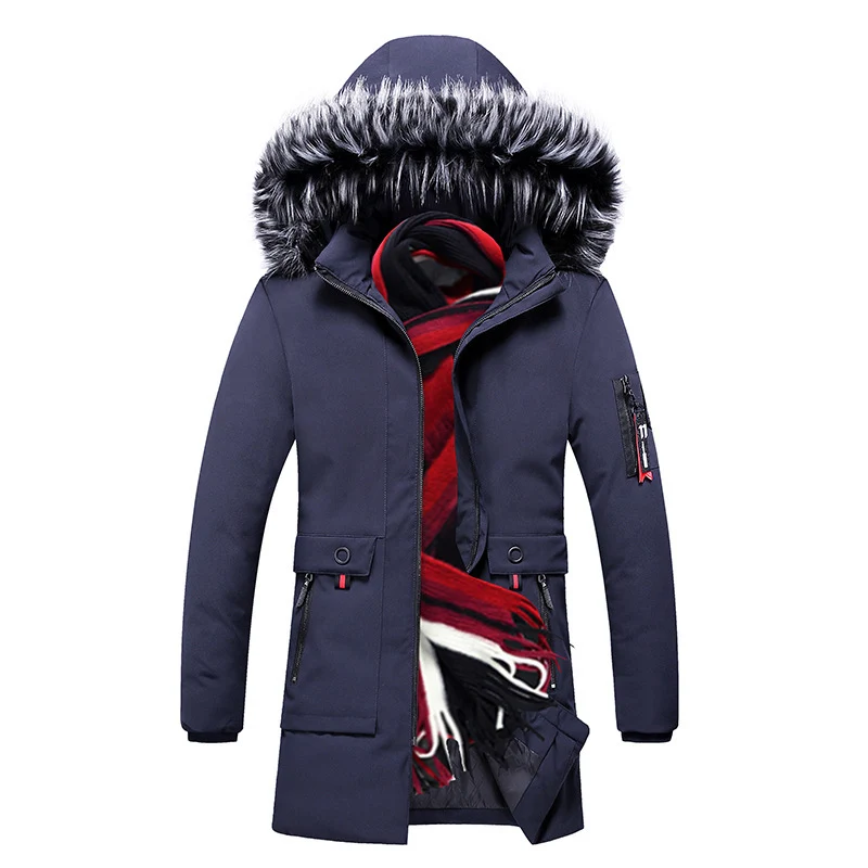 Herren Parka mit Kunstfellkapuze und thermischer Isolierung sowie Multifunktions-Taschen Drune