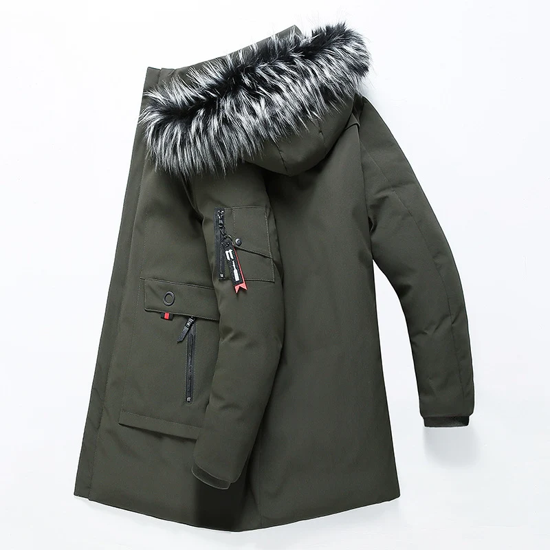 Herren Parka mit Kunstfellkapuze und thermischer Isolierung sowie Multifunktions-Taschen Drune