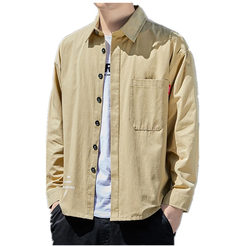 Herren Oversized-Hemdjacke im Casual-Worker-Stil mit Brusttasche und durchgehender Knopfleiste Drune