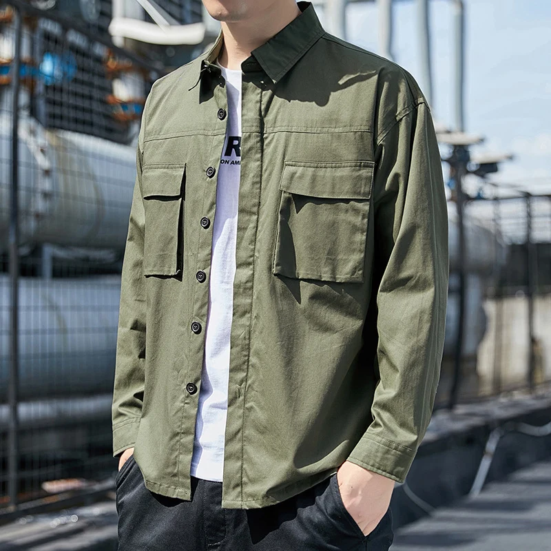 Herren Overshirt im Utility-Canvas-Look mit Brustpattentaschen und geradem Schnitt Drune