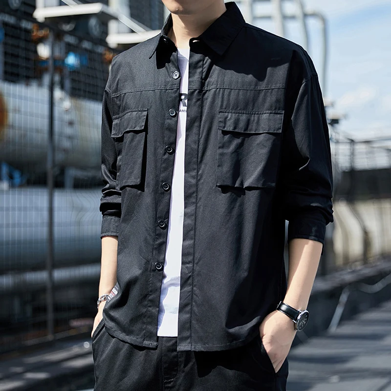 Herren Overshirt im Utility-Canvas-Look mit Brustpattentaschen und geradem Schnitt Drune