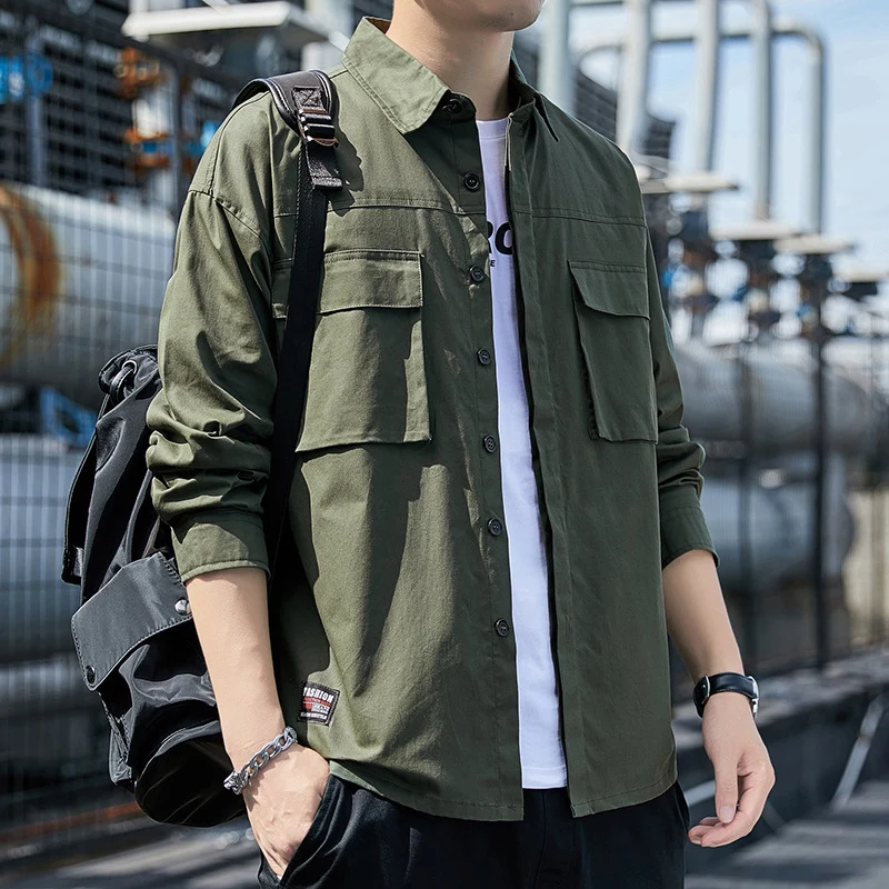 Herren Overshirt im Utility-Canvas-Look mit Brustpattentaschen und geradem Schnitt Drune