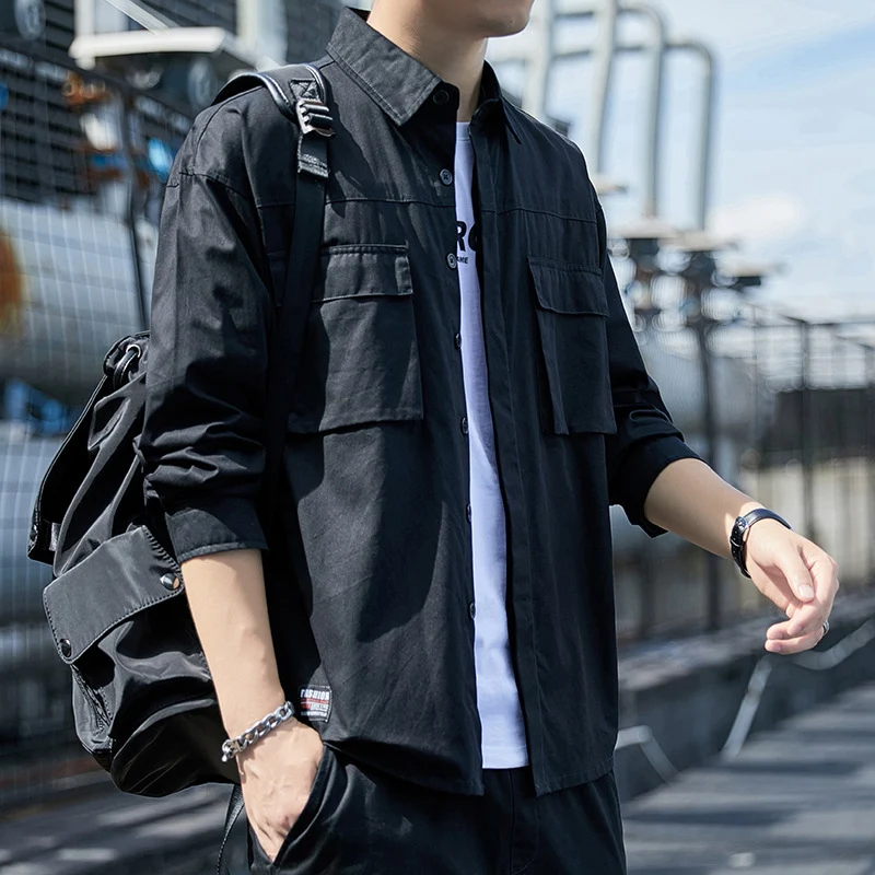 Herren Overshirt im Utility-Canvas-Look mit Brustpattentaschen und geradem Schnitt Drune