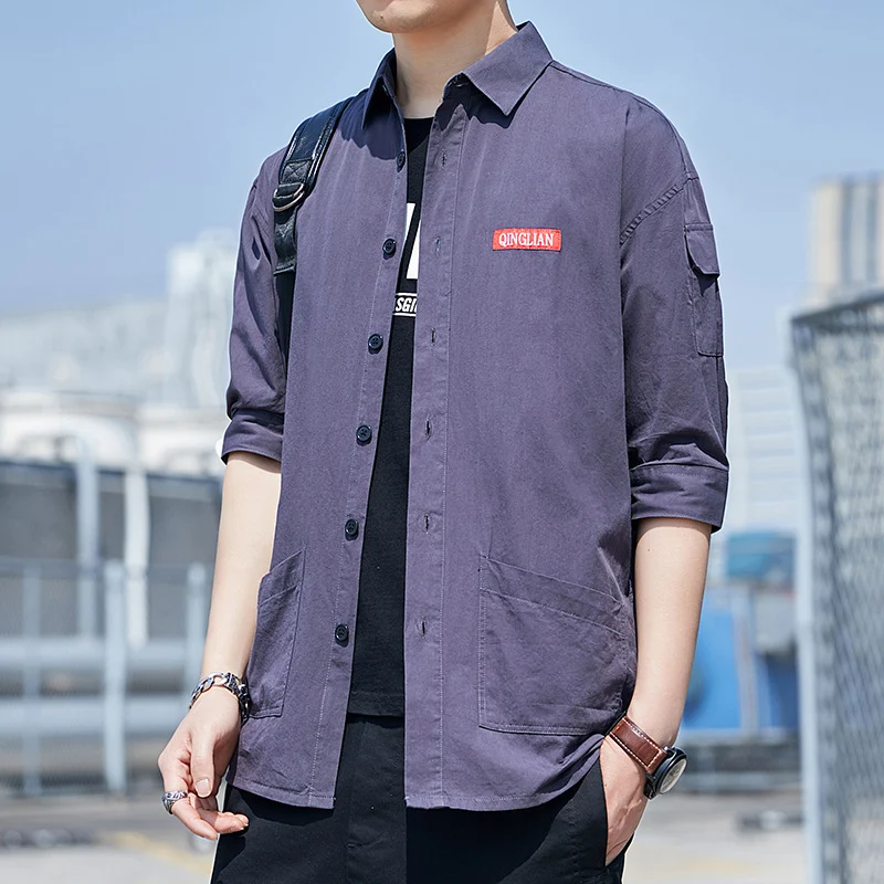 Herren Overshirt‑Hemdjacke im leichten Canvas‑Look mit aufgesetzten Fronttaschen und verkürzten Ärmeln Drune